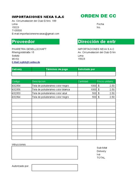 Orden De Compra Pdf