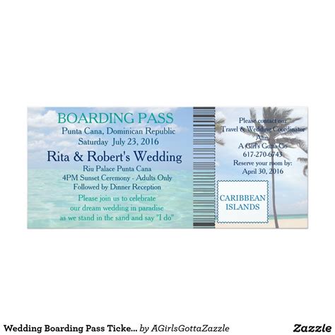 Wedding Boarding Pass Ticket Beach Destination Invitation Destination Invitation