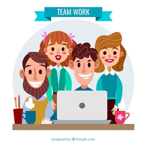 Trabajo En Equipo Con Trabajadores Jóvenes Felices Vector Gratis