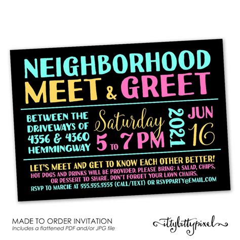 Neighborhood Meet And Greet Invitation Block Party Gathering Etsy