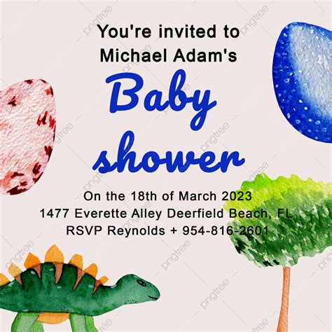 Plantilla De Tarjeta De Baby Shower Con Dinosaurios De Acuarela