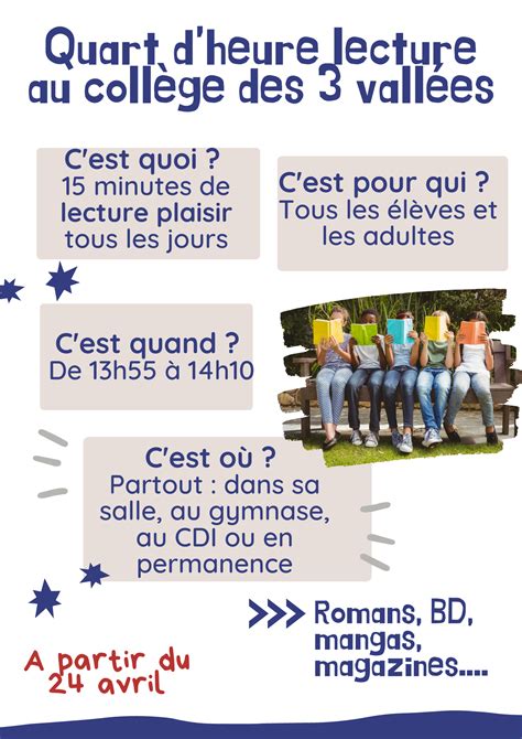 Le quart dheure lecture Collège des trois Vallées