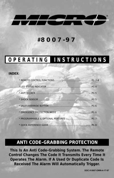 8007 97 Installation Operating Instructions Micro Alarms