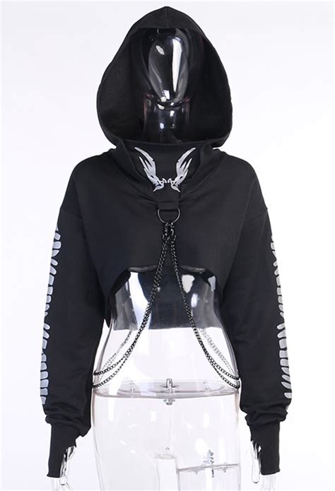 Woman Fashion Gothic Stylish Streetwear Patchwork Long Sleeve Hoodies