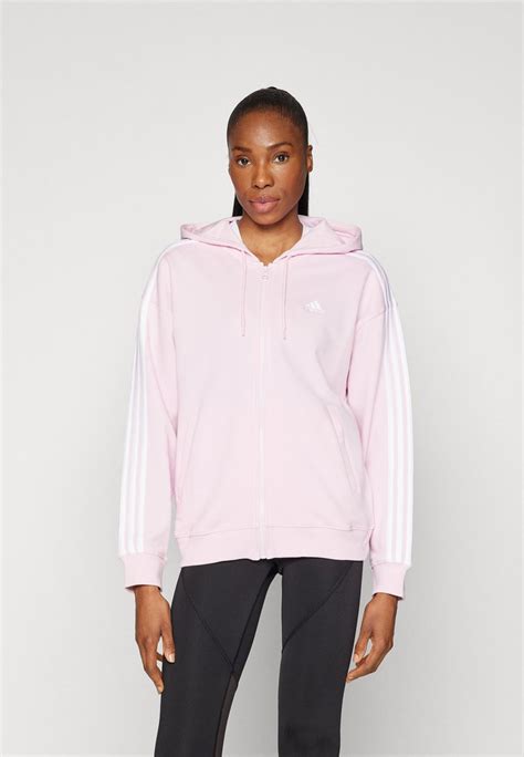 Adidas Sportswear Essentials Stripes Oversized Full Zip Hoodie Sweatjacke Clear Pinkpink