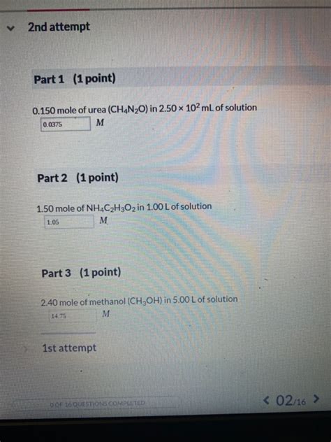 Solved 2nd Attempt Part 1 1 Point 0 150 Mole Of Urea Chegg