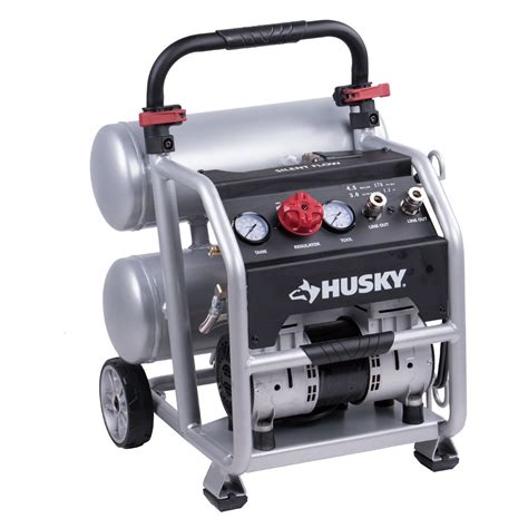 Husky 17l 4 5 Gal Portable Electric Twin Stack Silent Air Compressor The Home Depot Canada