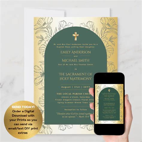 Green Gold Catholic Nuptial Mass Wedding Invitation Zazzle