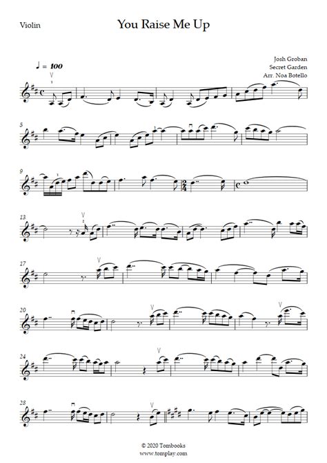 You Raise Me Up Easy Intermediate Level Josh Groban Violin Sheet