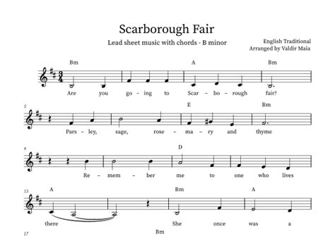 Scarborough Fair Arr Valdir Maia Sheet Music English Traditional Piano Chordslyrics