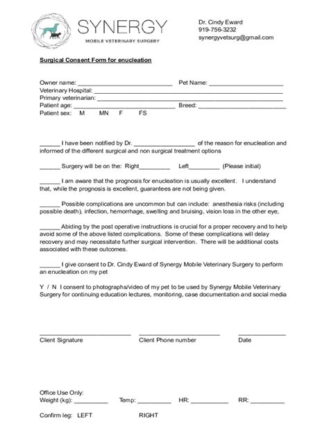 Fillable Online Surgical Consent Form Enucleation Fax Email Print Pdffiller