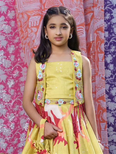 Yellow Silk Printed Jacket Style Lehenga Choli G3 Gcs01125