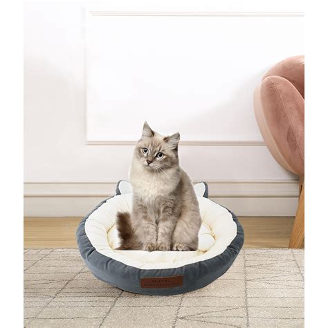 HAPPYCARE TEXTILES Round Cat Bed, Solid Grey, Medium - Chewy.com