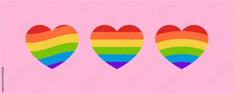 Gay Pride Rainbow Flag Heart Set Set Of Heart Icons With LGBT Rainbow Flag Pattern Vector