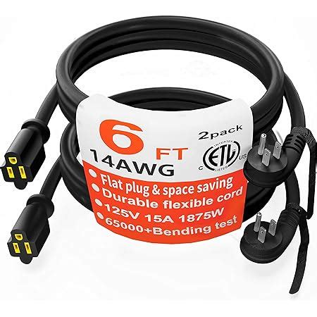 Amazon Gauge Feet Pack Flat Plug Extension Cord Black