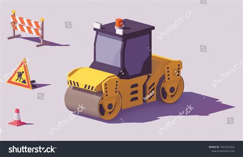 Vector Low Poly Yellow Road Roller Stock Vector Royalty Free