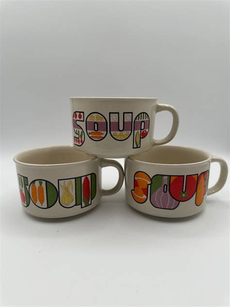 Vintage Soup Mugs Retro Colors 3 Available Etsy