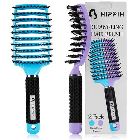 Boar Bristle Hair Brush 2 Pack Hippih Wet And Dry Curved Vented Brush Voremy Magical Detangler