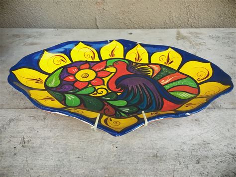 Mexican Pottery Folk Art Platter Wall Art, Colorful Plate Wall Hanging Bohemican Decor