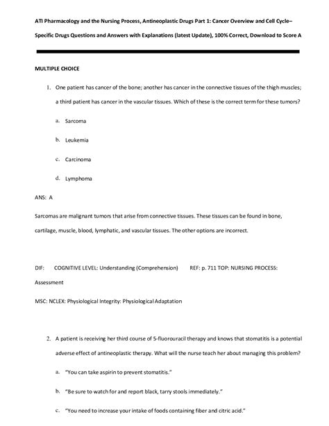 Ati Pharmacology Antineoplastic Drugs Part 1 Cancer Overview And Cell Cycle Specific Drugs