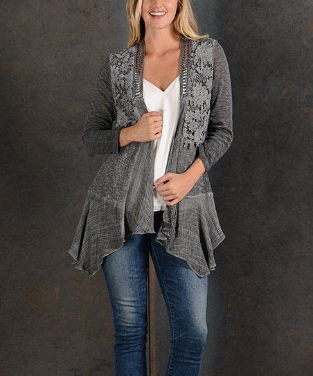 Simply Couture Gray Lace Accent Open Cardigan Simply Couture