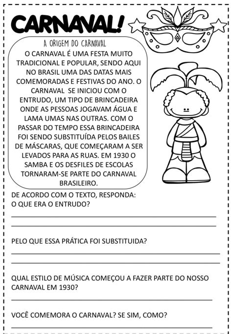 1º e 2º ano Atividades de língua portuguesa tema carnaval Cuca