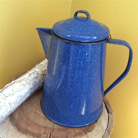 Vintage Blue Speckled Enamel Coffee Pot By EverlastingPieces