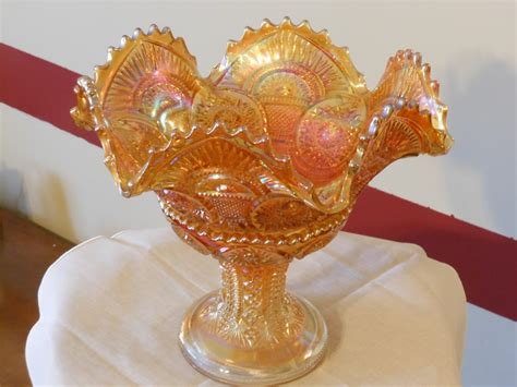 Two Piece Marigold Carnival Glass Vintage Compote