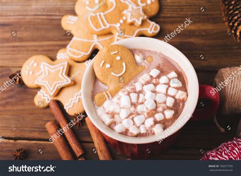 Gingerbread Man Bathes Cup Hot Chocolate Stock Photo Shutterstock