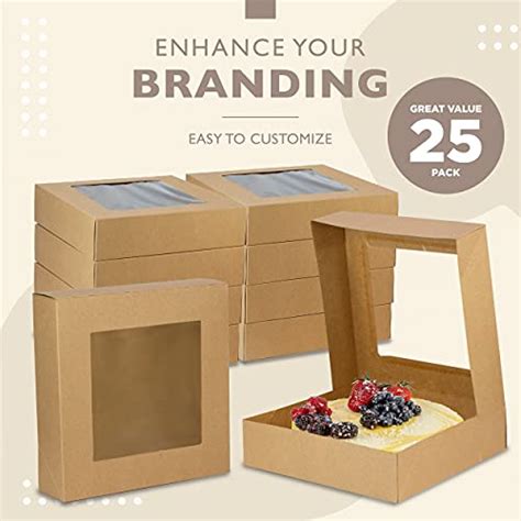 25 Pack Kraft Bakery Pie Box With Window 10x10x2 5 Inches Auto