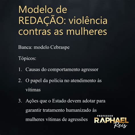 Modelo de redação violência contra as mulheres Professor Raphael