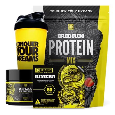 Kit Whey Protein Mix Kimera Creatina Coqueteleira Sabor Morango