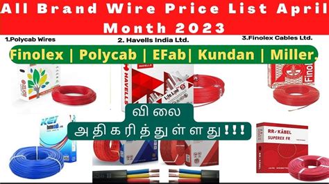 All Brand Wire Price List April Month 2023 Finolex Polycab EFab