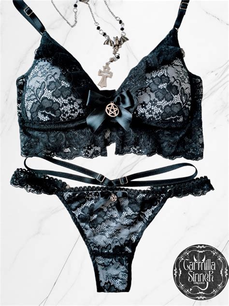 Set Romantic Goth Lingerie Set Gothic Lingerie Handcraft Lingerie Handemade Lingerie Gothic