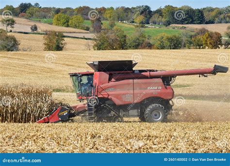 Case Ih 9250 Track Combine Harvesting Corn In Beautiful Northern