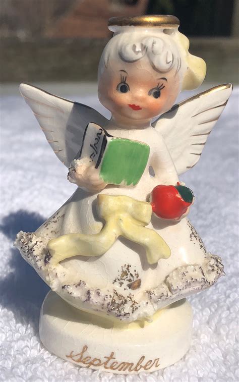 Vintage September Miniature Birthday Napco Angel Figurine Etsy