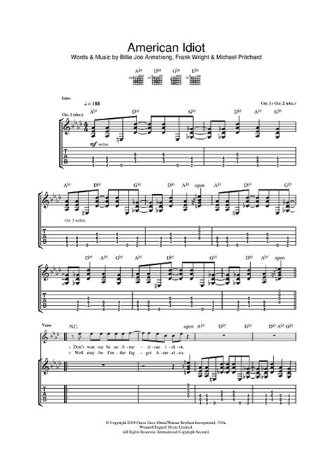 American Idiot Sheet Music By Green Day For Guitar Tab Sheet Music Now