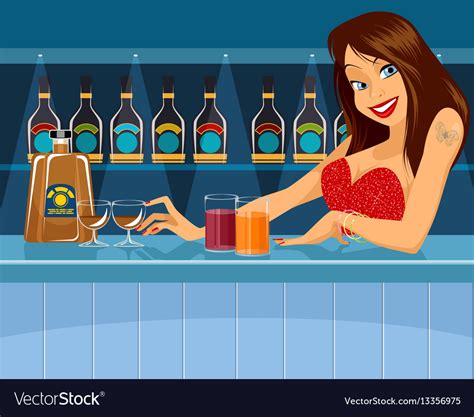 Sexy Bartender Behind Bar Royalty Free Vector Image