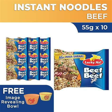 Lucky Me Instant Noodle Soup Beef Na Beef 55g X 10 With Free Image Revealing Bowl Shopee