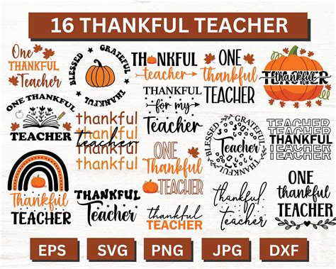 Thankful Teacher Svg Teacher Thanksgiving Png Fall Turkey Png