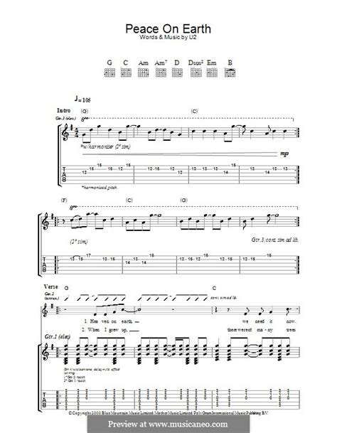 Peace On Earth By U2 Sheet Music On Musicaneo