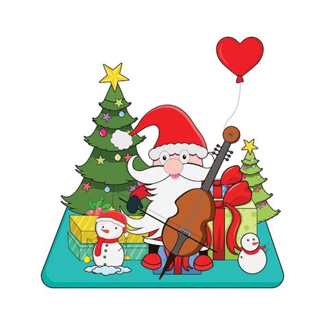 Premium Vector Santa Claus Playing The Guitar Vector Xmas Tree Ice