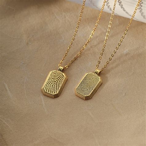 Engraved Fingerprint Necklace Memorial T Personalized Fingerprint