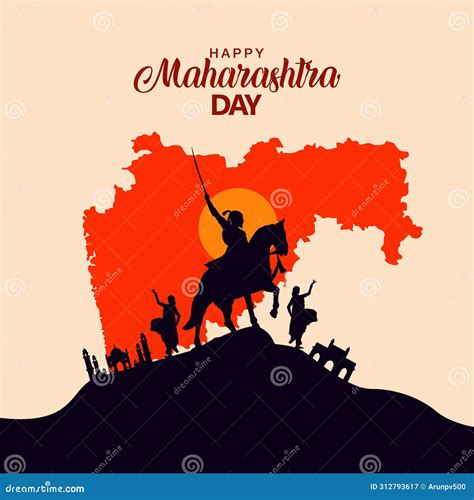 Happy Maharashtra Day With Maharashtra Map Abstract Vector