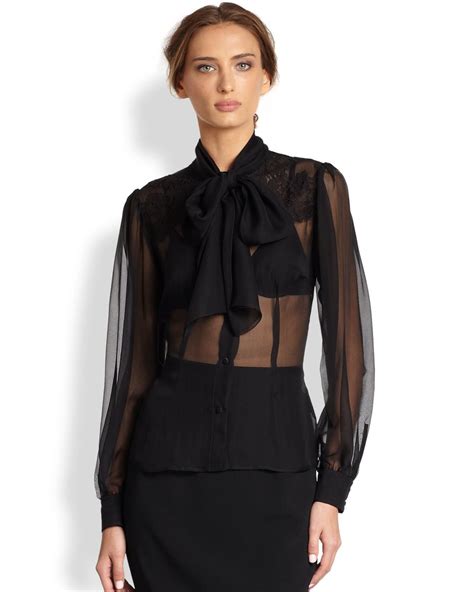 Dolce And Gabbana Lace Trimmed Silk Chiffon Blouse In Black Lyst