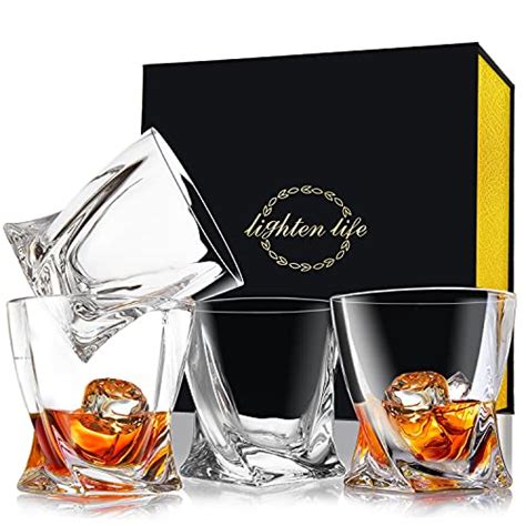 Lighten Life Whiskey Glass Set 4 Crystal Bourbon Glasses Set In T