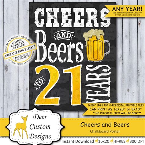 Cheers And Beers 21 Years 21st Birthday Poster Cheers To 21