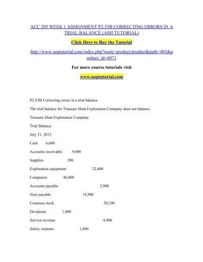 Acc Week Assignment P B Correcting Errors In A Trial Balance