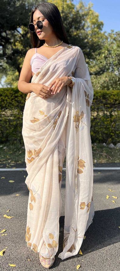 Casual White And Off White Color Chiffon Fabric Saree