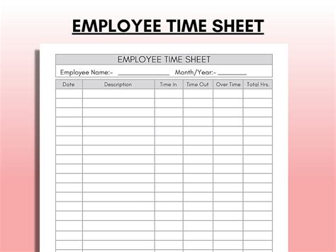 Employee Time Sheet Printable Time Card Work Schedule Etsy